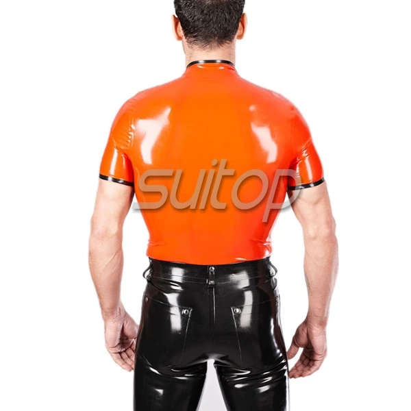 orange latex rubber jacket front zip