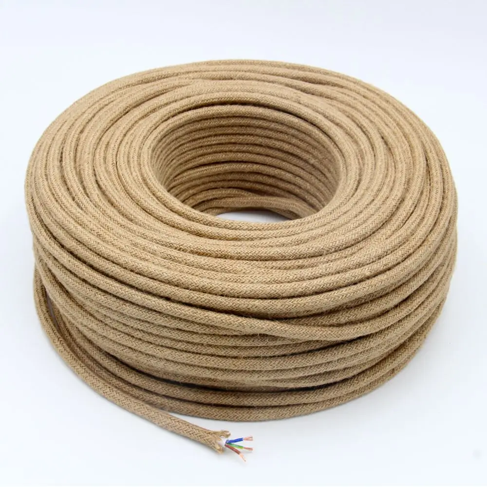 2 Core 3 Core Vintage Hemp Rope Fabric Cord Retro Linen  Braided Flexible Cable Electrical Wire for DIY Light Design