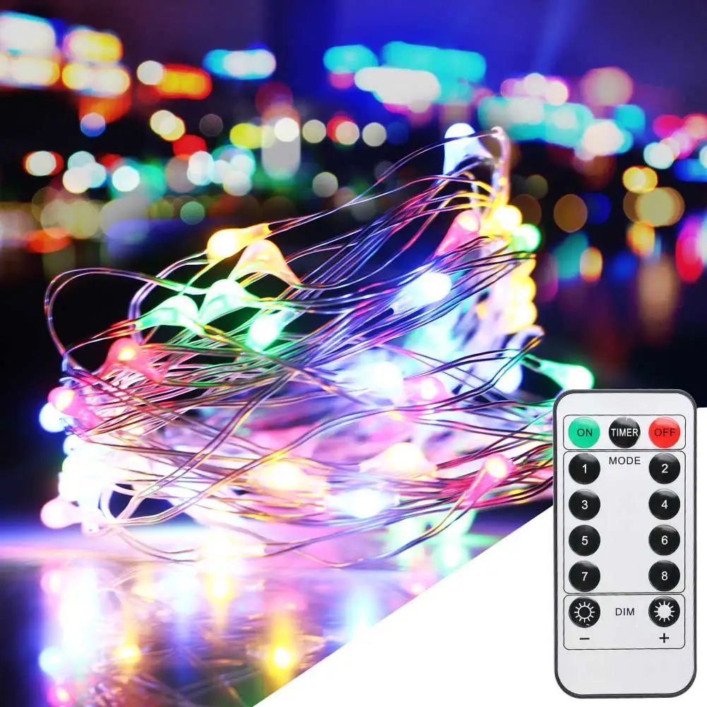 8โหมดรีโมทคอนโทรล5M/10M RGB LED กลางแจ้งคริสต์มาส Fairy ไฟตกแต่งงานแต่งงานทองแดงสายไฟ LED ไฟ Starry