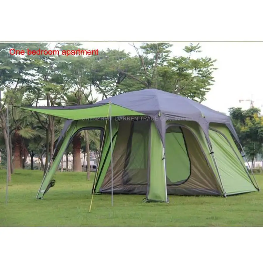 Ultralarge 5-8 double layer outdoor 1 living rooms and 1hall family rain-proof camping tent with a mat and double Inner tent