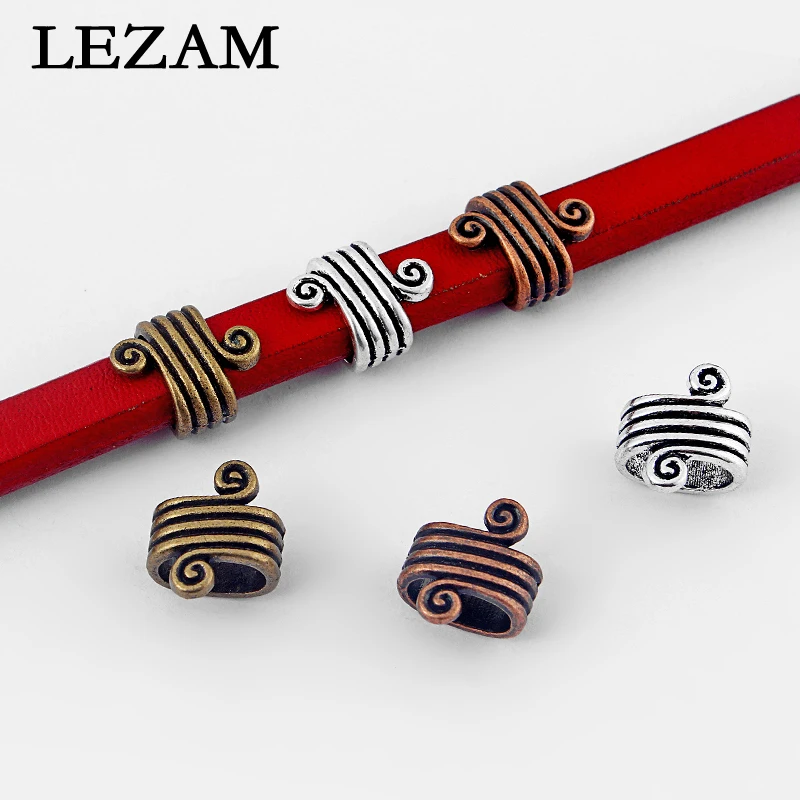 10pcs Antique /Bronze/Copper Cirrus Pattern Slider Spacer Beads For 10*6mm Licorice Leather Cord Jewelry Findings Bijoux