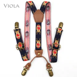 Best Quality Cartoon Boy Christmas Deer Suspenders Children 2cm Embroidered Leather Vintage kids Y-Back Brace Belt Adjustable