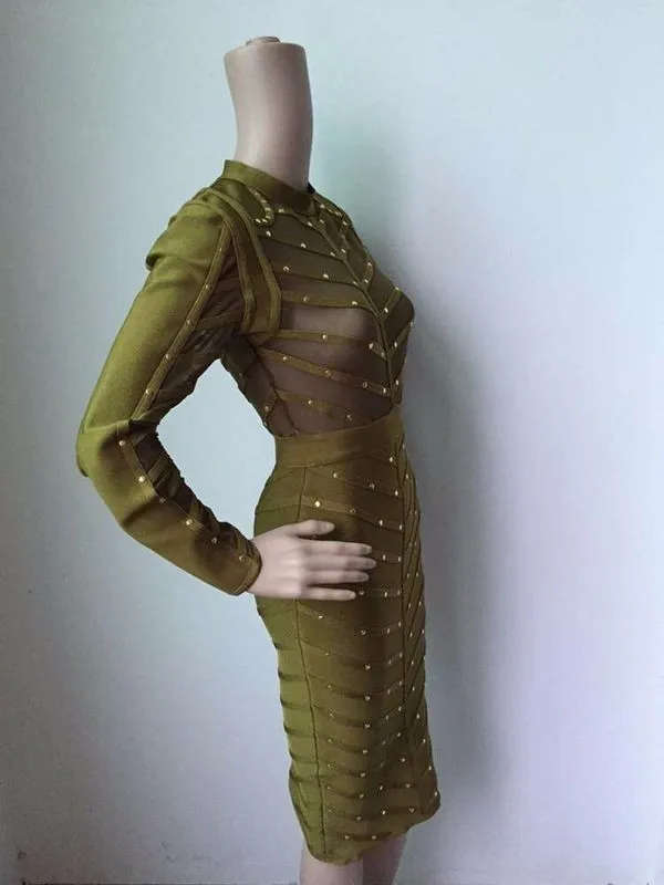 green emerald velvet dress Anaya- Lacy Midi Bandage Dress (New)  DivAbby