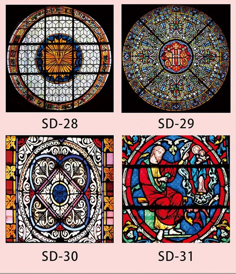 Custom Size Window Film Static Cling Church Stained Window Sticker Frosted Drop-Shipping Furniture Foil Home Decals Glass Foil