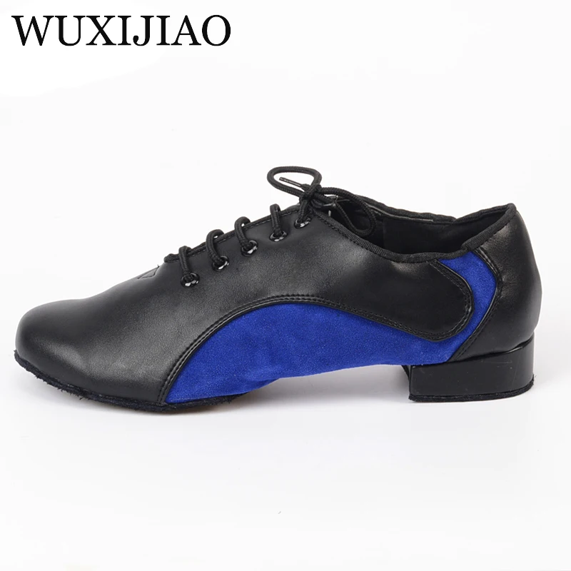 WUXIJIAO Men\'s Latin dance shoes Genuine leather Ballroom dancing shoes Low heel 2.2cm big size Party Square dance shoes