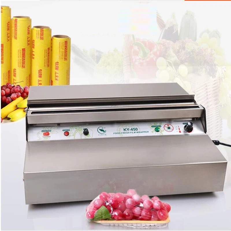 

Plastic Wrap Packaging Machine 220V Supermarket Fruit Vegetable Stainless Steel Sealing Film Machine KY-450