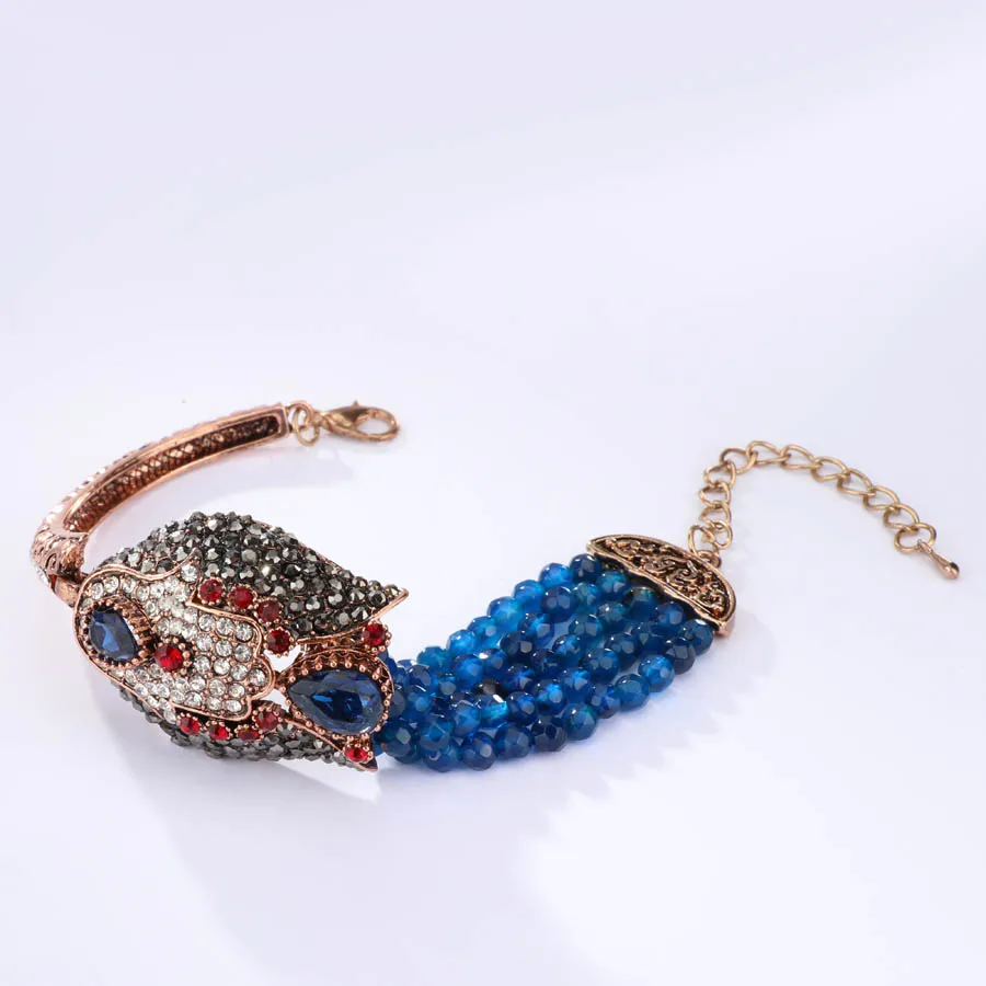 Kinel Natural Stone Crystal Beads Bracelet For Women Antique Gold Covered With Crystal Blue Punk Rock Bracelet Gift