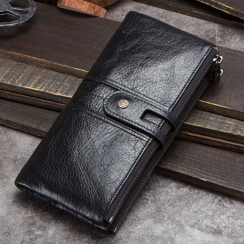 CONTACT'S genuine leather men long wallet lady purse card holder clutch with coin pocket zipper money bag for phone male wallets