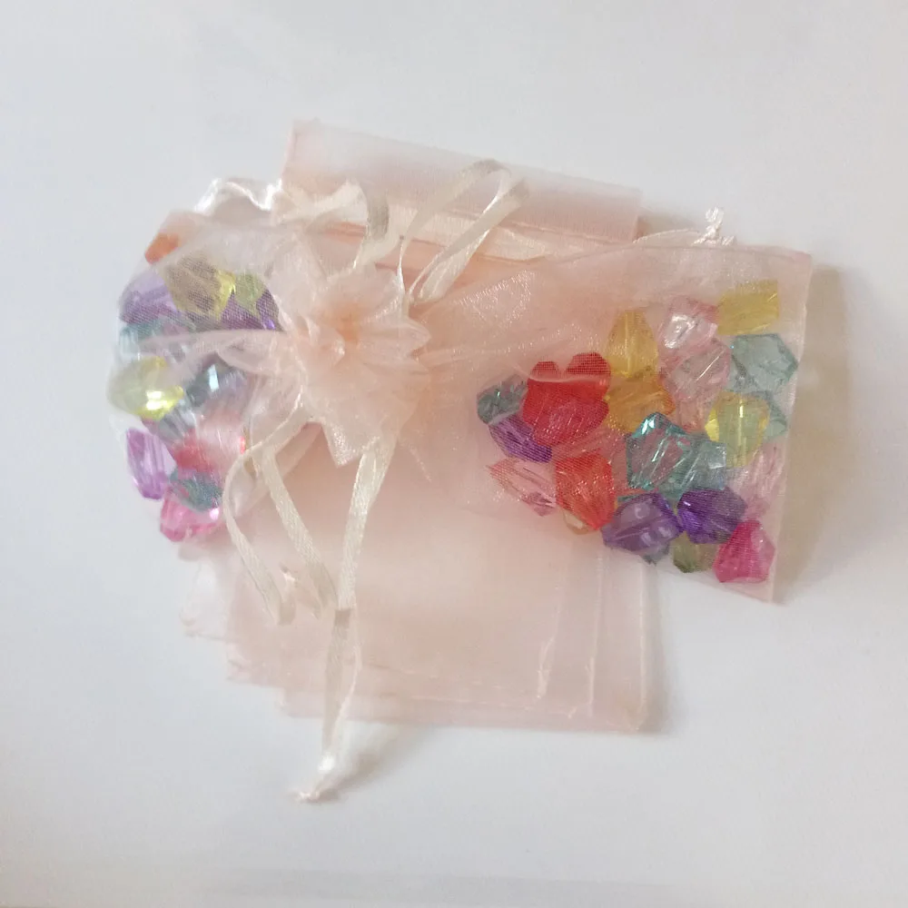 Champagne-bolsas de regalo para joyería, embalaje de Organza con cordón, almacenamiento de viaje, exhibición, 100 Uds.