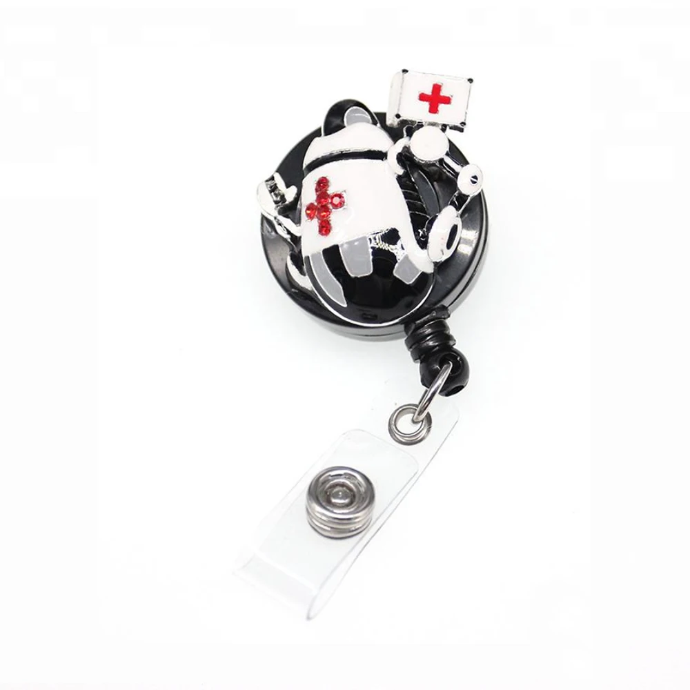 

10pcs/lot Hot selling enamel medical cute robot nurse and doctor Decorative Retractable ID Badge Holder reel for gift