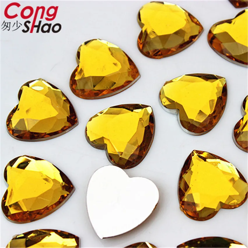 Cong Shao 50pcs 20mm Heart Flatback Acrylic Rhinestone Applique Stones And Crystals Gems DIY Costume Button Accessories CS644