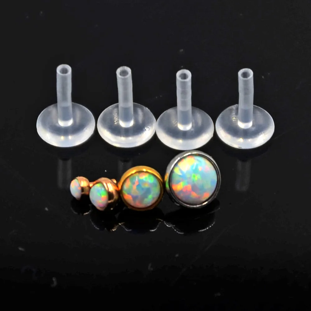 BOG-7PCS AB&Clear&Opal Zircon Bioplast PTFE Labret Lip Bar Ring Monroe Lip Stud Ear Cartiliage Tragus Helix Piercing stud Ring