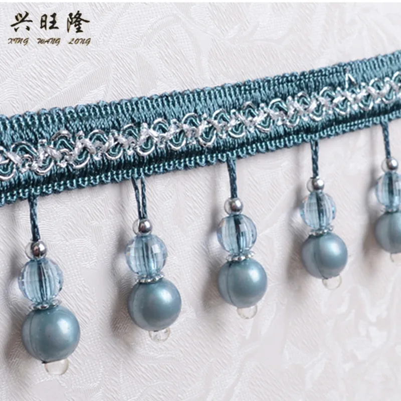 

XWL 12M/lot Pearl Bead Lace Trim Tassel Fringe For Curtain Edge DIY Sewing Sofa Stage Decorative Lace Ribbon Curtain Accessories