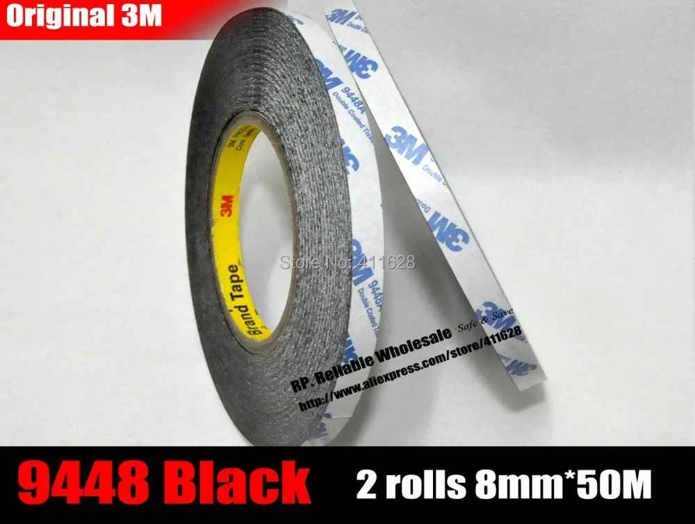 2 rolls (8mm*50M*0.15mm), Original 3M 9448 Black Adhesive Tissue Tape for Foam Rubber Plastic Film Phone Glass Surface Bond