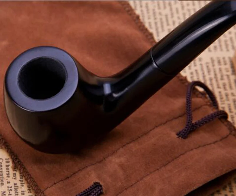 Durable Handmade Nature Ebony Wood Black Tobacco Smoking Pipe Round Wooden Pipe & Pouch & Stand & 10X 9mm Pipe Filters FT508B