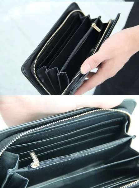 woven wallet long zipper wallet simply life use casual men standard pu leather