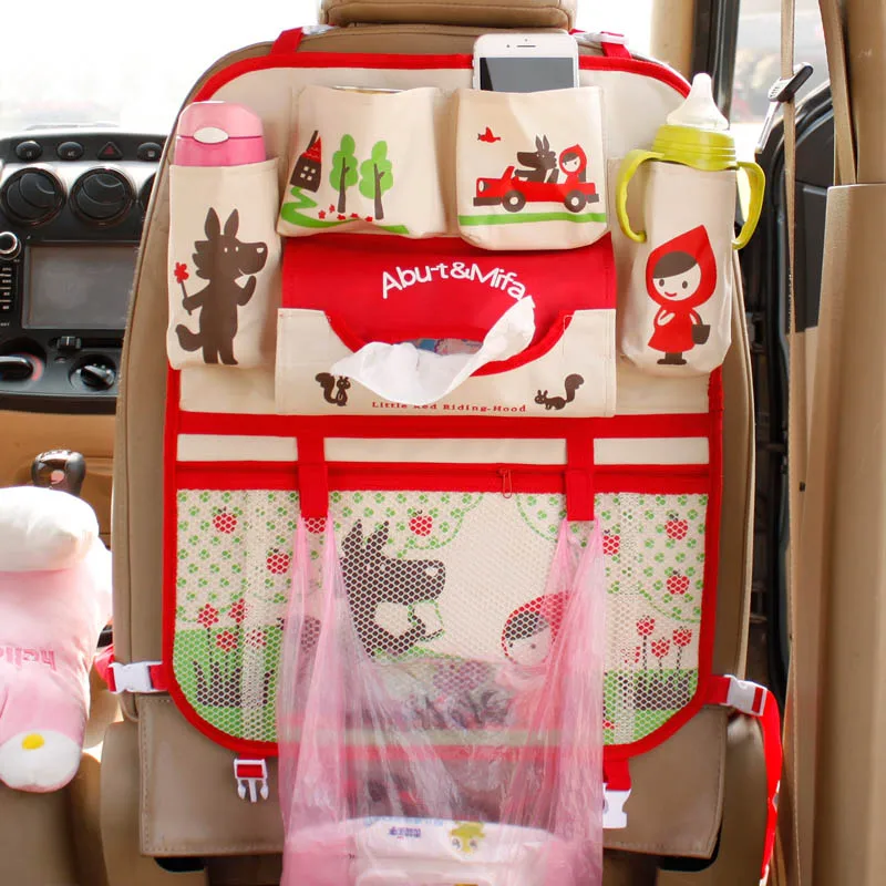 Cute Cartoon Lion Car Organizer Seat Back Storage Bag Hanging Stowing Tidying Baby Kids Travel Universal Auto Multi-pocket Bag