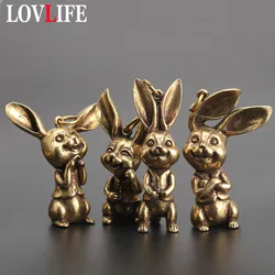 Copper Rabbit Small Keychain Pendants Solid Brass Rogue Rabbit  Key Chains Hanging Ornament Metal Antique Animal Key Ring Holder