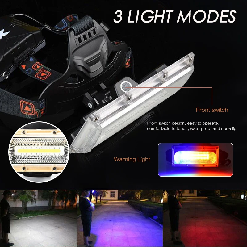 High Power COB LED Headlight USB Rechargeable Head Lamp white&red&blue light 3-Mode Headlamp Waterproof Hunting Lighting