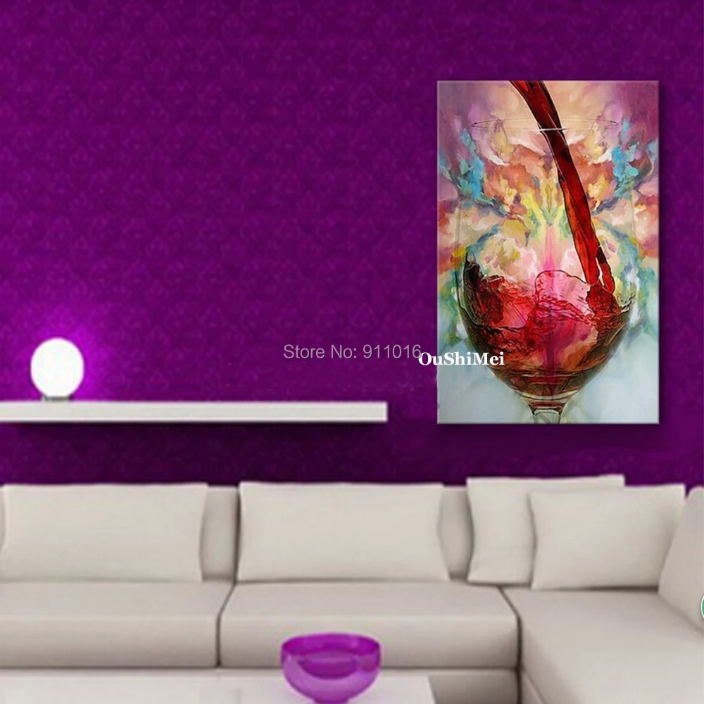 

Hang Painting 100% Hand Painted Red Wine Glass Oil Painting Still Pictures Abstract On Canvas Wall Art Home Decor Paintings