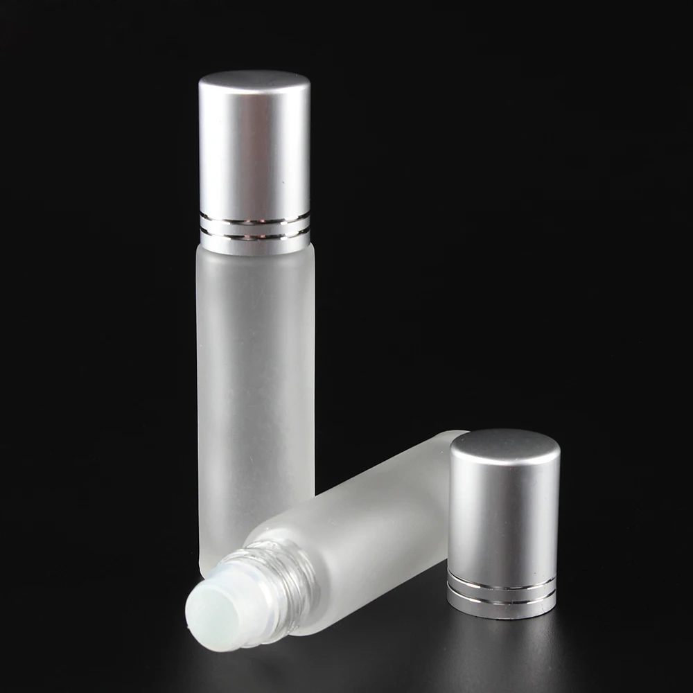 

Free Shipping Frosted 10ml Glass Roll On Essential Oils Perfume Bottles With Glass/Stainless Steel Roller Ball And Silver Cap