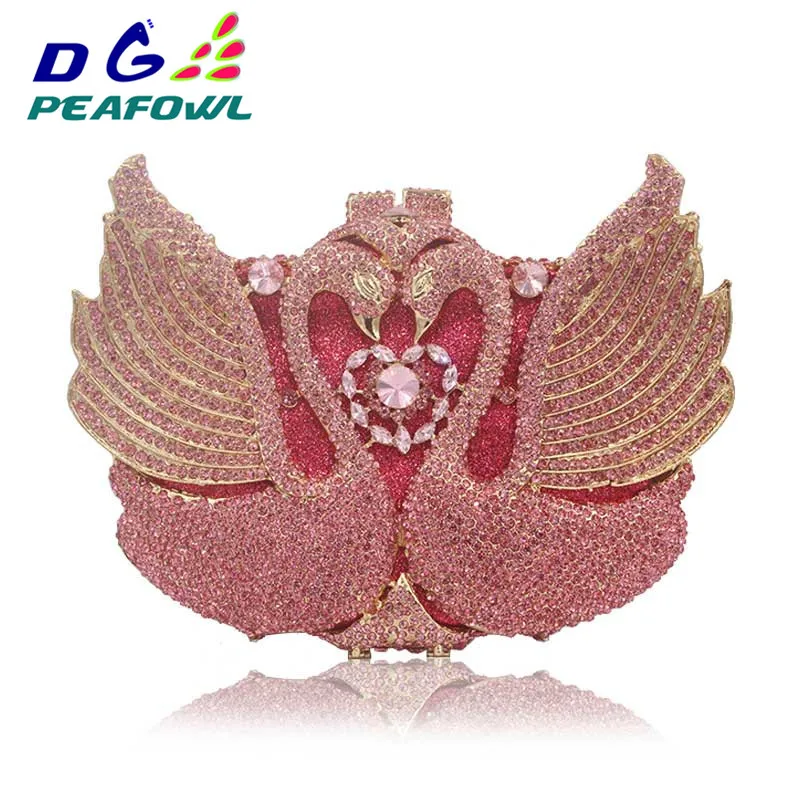 

New Animal Rainbow Swan Shape Clutch Bag Women Evening Bag Luxury Crystal Clutch hand bags Bling Purse Wallet Wedding Package