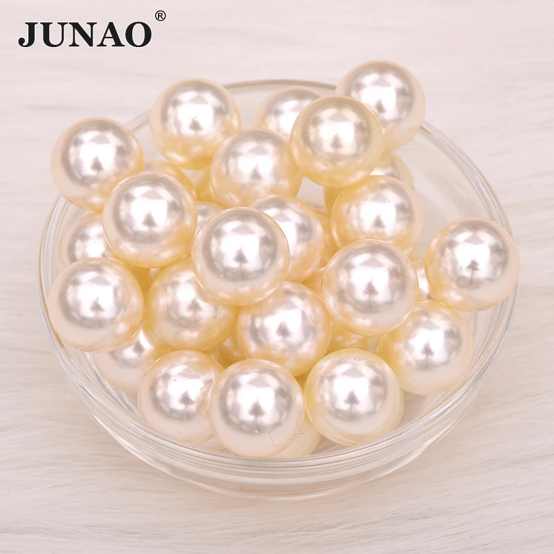 JUNAO 3 4 6 8 10 12 16 18 20 25 30 mm Beige White Pearl Beads No Holes Loose Garment Beads for DIY Clothes Jewelry Making