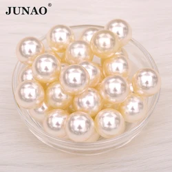 JUNAO 3 4 6 8 10 12 16 18 20 25 30 mm Beige White Pearl Beads No Holes Loose Garment Beads for DIY Clothes Jewelry Making