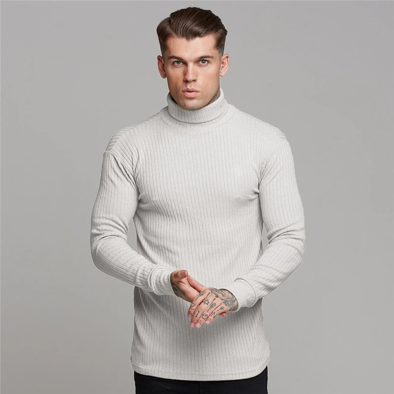 Mens Turtleneck Sweaters Winter Thin Pullovers Men Casual Solid Knitted Turtleneck Sweater Fashion Slim Fit Knitted Pull Homme