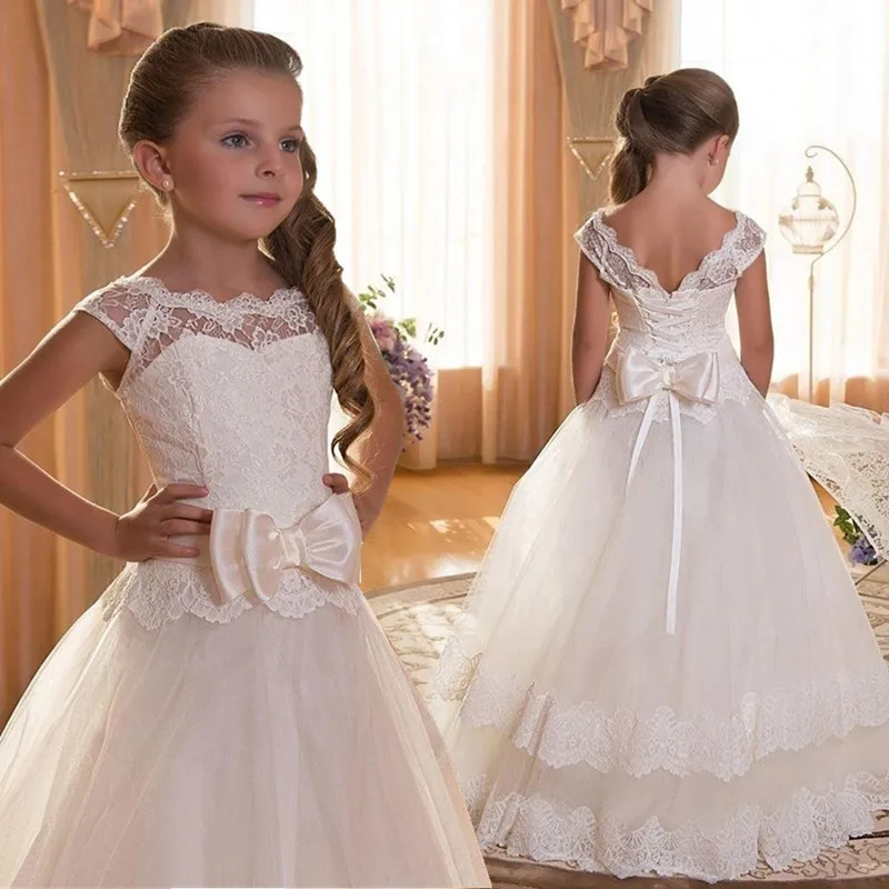 Children's Long Floral princess polyester AnkerLengt Party Wedding Holiday Performance Dress Girl Summer Cute Lace Dress