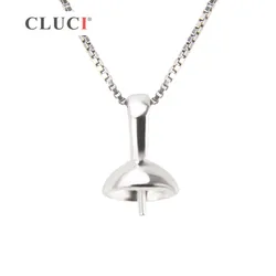 CLUCI 925 Sterling Silver Minimalism Pendant Accessaries for OL Women Simple Round Pearl Pendant Mounting SP139SB