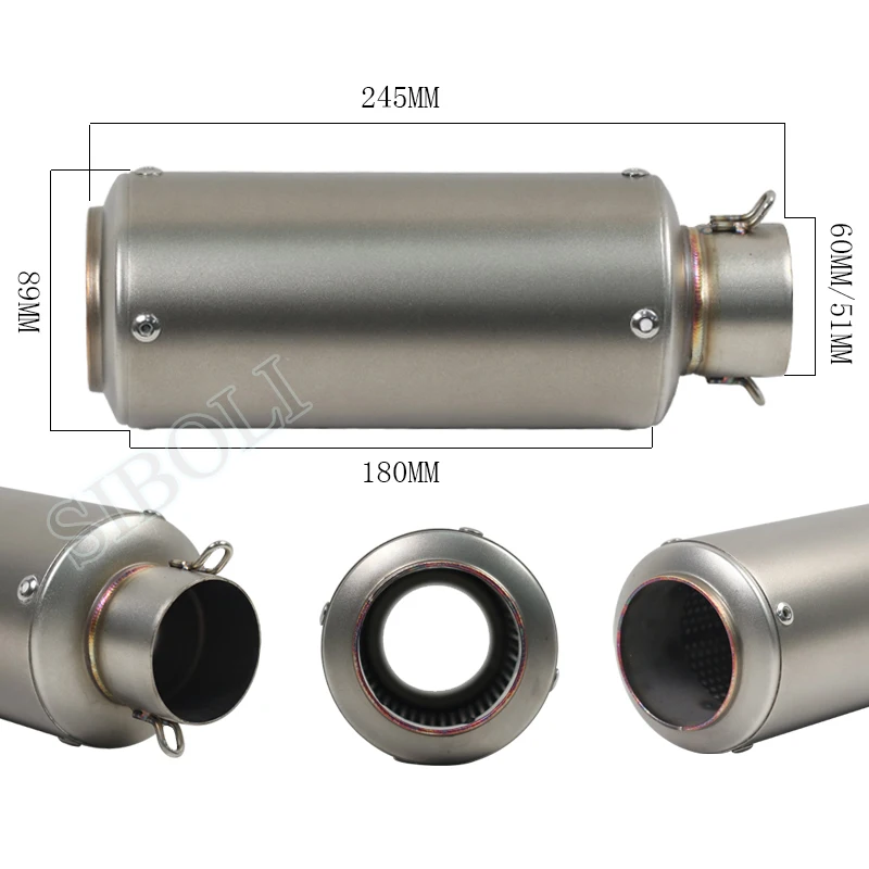 51MM 60MM Inlet Universel Motorcycle Exhaust SC Muffler Racing Titanium Color Carbon Fiber Silencer Escape Fit Most Moto SC009