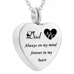 Electrocardiogram Pendant Cremation Urn Jewelry Dad Always on My Mind Forever in My Heart Memorial Urn Necklace Ashes Keepsake