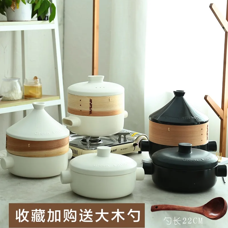 High temperature resistant stone  pot steamer white casserole soup pot ceramic pot kitchen ware