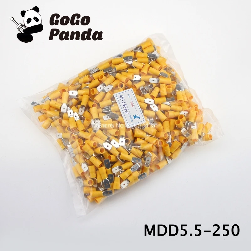 Free Shipping 500Pcs/lot MDD5.5-(187 250) Brass Male Quick Disconnects Pre-insulated Terminal Cold Pressed Copper Nose