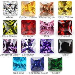 Total 15pcs 4x4mm~10x10mm 1pcs Per Colors Loose Cubic Zirconia Square CZ Synthetic Gemstone