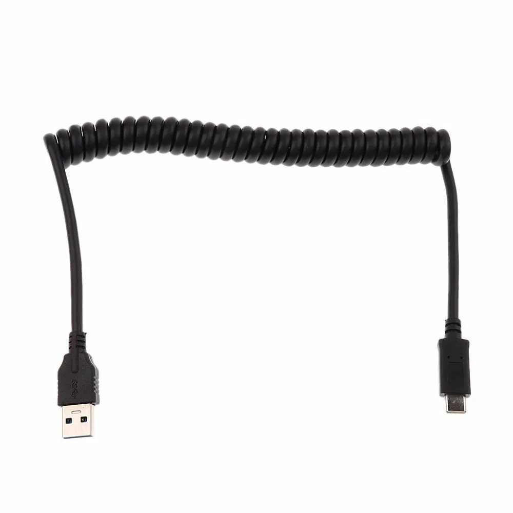 USB 3.0 Type A Male to USB Type C 3.1 Male Charge and Sync Spring Coiled Spiral Cable for Samsung Galaxy S8 S9, LG G6,Macbook