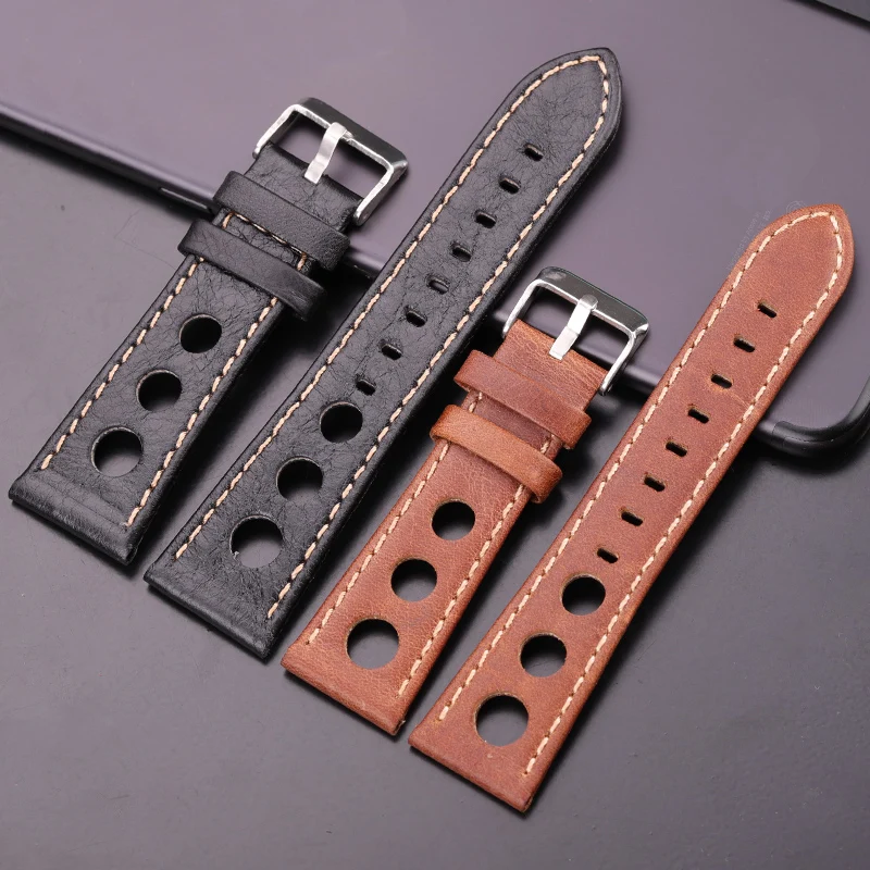 Watchbands 22mm 24mm Soft Thin Black Brown Genuine Leather Watch Band Strap Stainless Steel Pin Buckle Watch Accessories