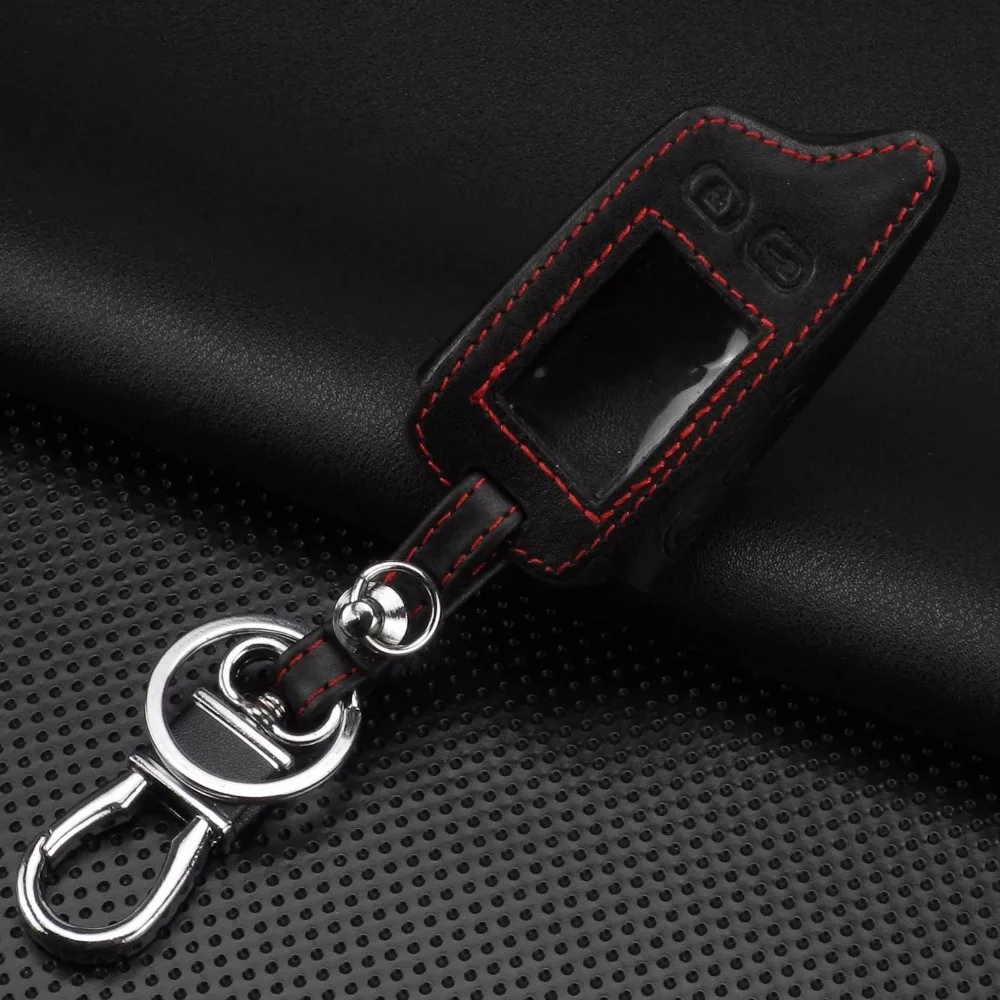 jingyuqin 5 Buttons Remote Leather Key Cover Case For Tomahawk TW9010 TW9030 Two Way Alarm System LCD Controller Keychain