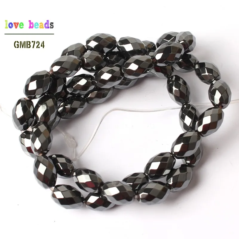 Natural Faceted Black Hematite Rice Shape Loose Beads for Jewelry Making Bracelet Healing Power 15\'\' 3x5/4x6/6x9/6x12/8x16mm