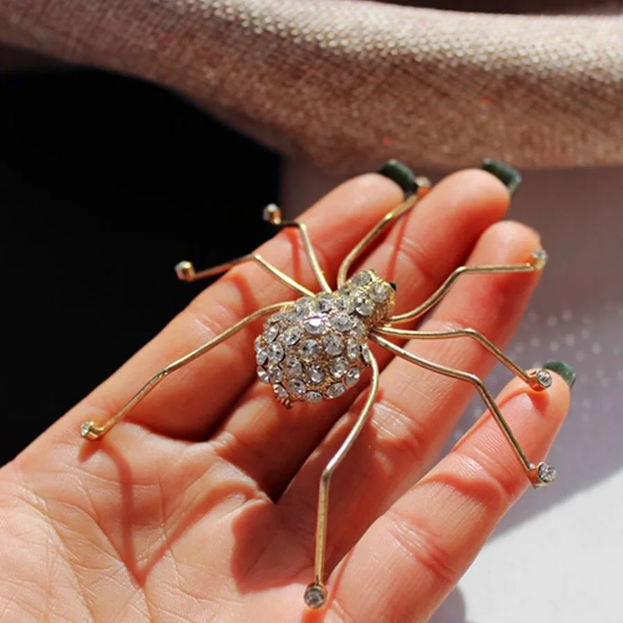 2018 Broches Jewelry Fashion Crystal Rhinestone Spider Brooch Pins Costume Insect Broche Vintage Large Brooches For Women Men