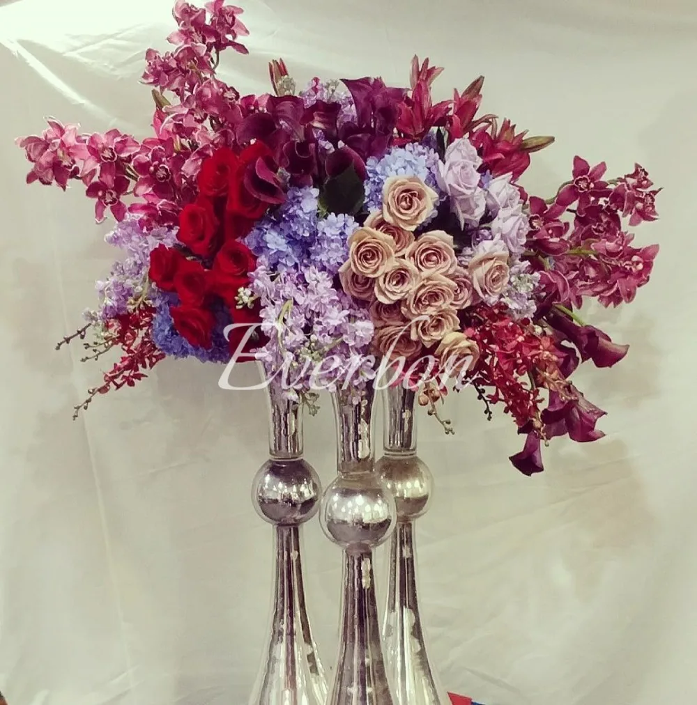 63 cm 74 cm Tall Metal Gold Silver Flower Vase Wedding Decoration Trumpet Vase Table Centerpiece