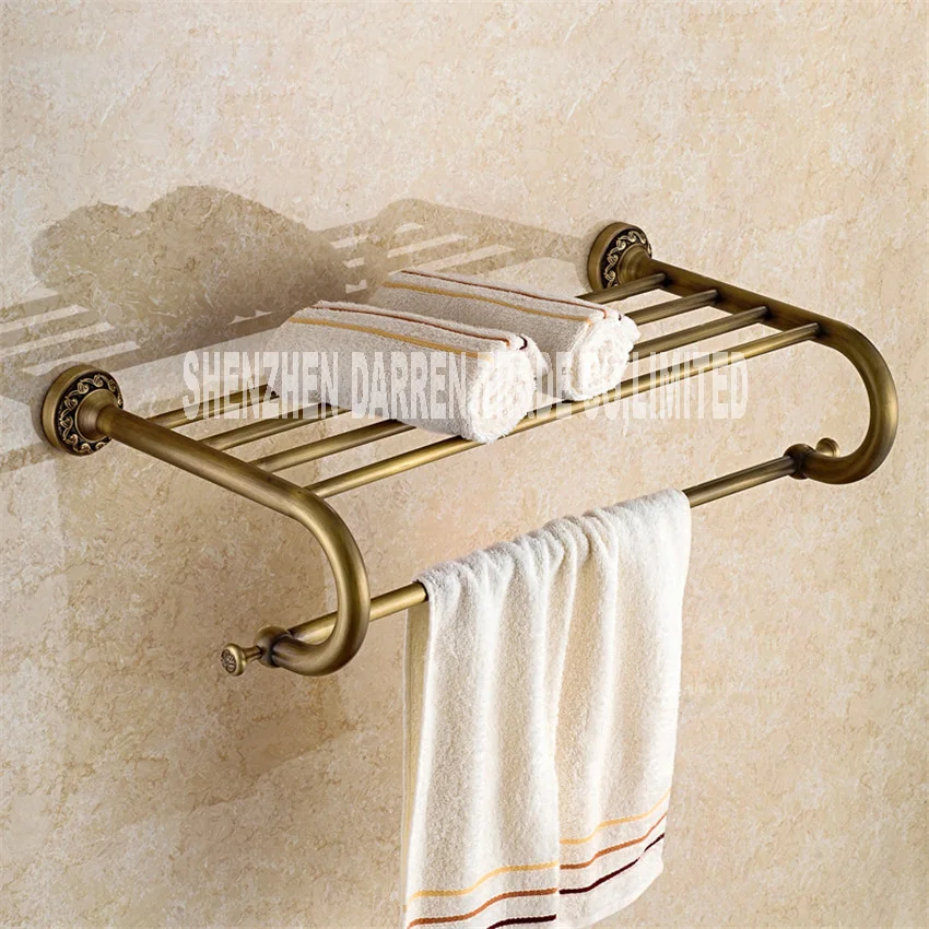 New Fashion European-style Antique Brass Towel Rack Shelf Bathroom Accessories Luxury Bath Towel Pendant Retro Towel Rack Hot