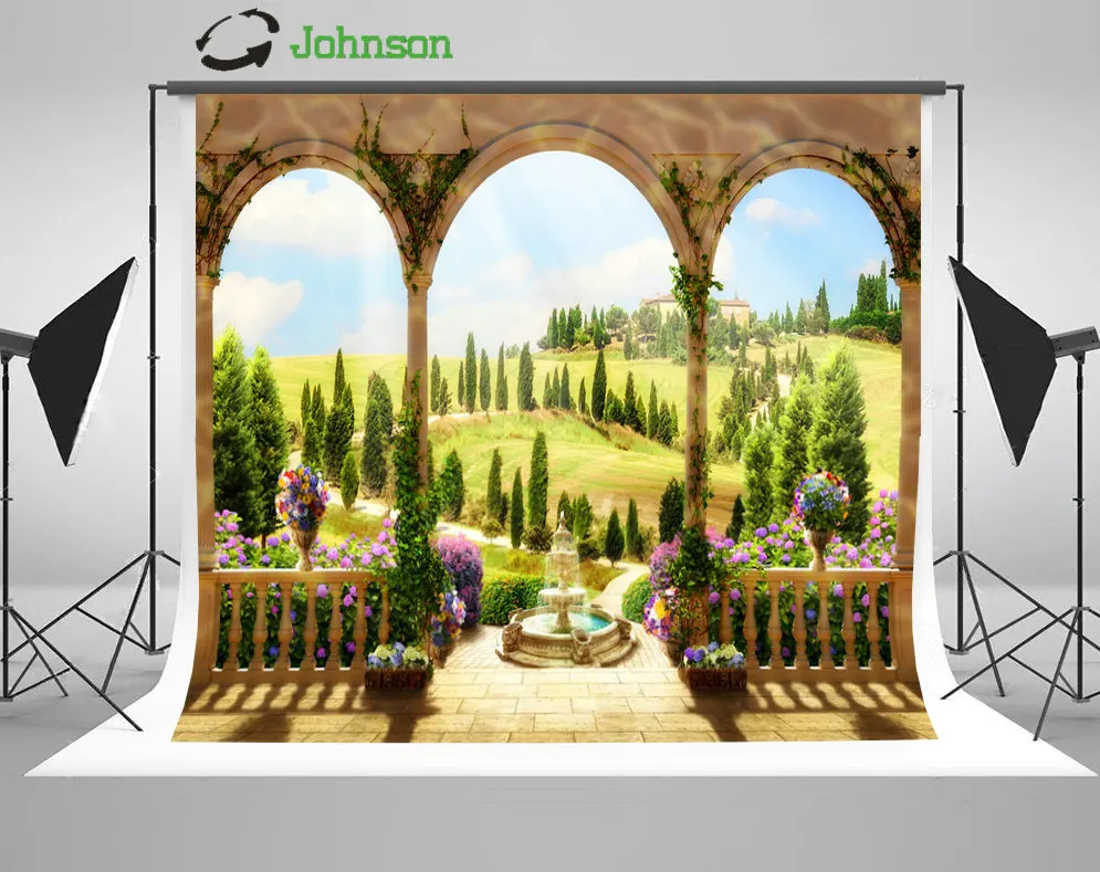 

Outdoor Patio Flower Garden Arch Column backdrops polyester or Vinyl cloth Computer print wedding background