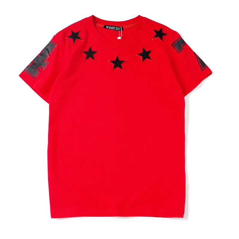 New Novelty 2019 Men Embroidery stars 7 4 T Shirts T-Shirt Hip Hop Skateboard Street Cotton T-Shirts Tee Top Kenye #32