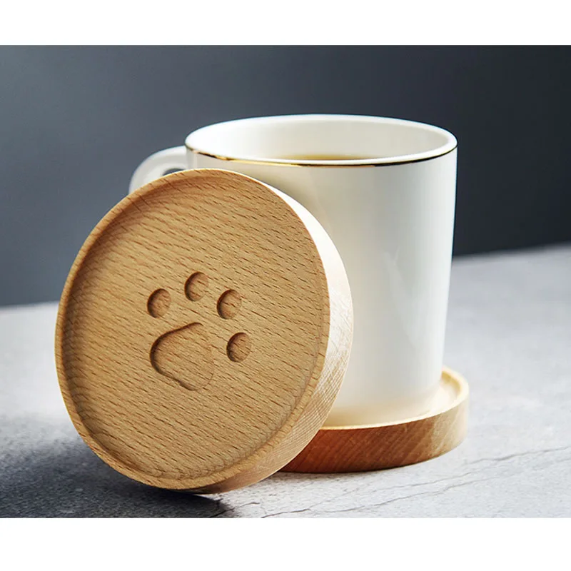 Creative Cat Paw Wooden Coaster  Round Soft Wooden Placemats Cartoon Lovely Coffee Milk Cup Mat Tea PadHome Decoration 1pcs