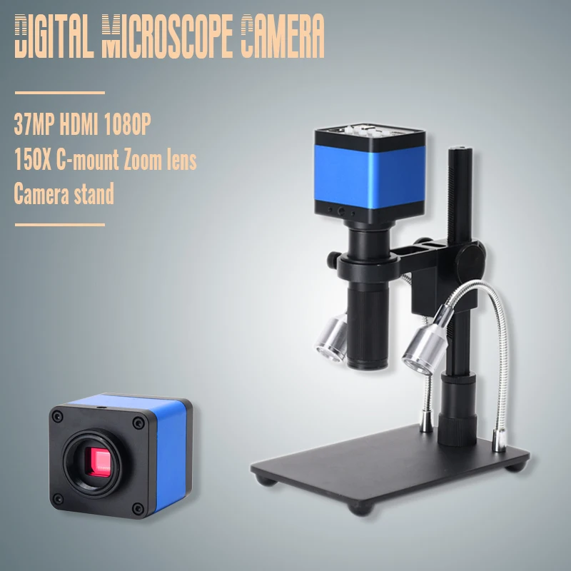 

2019 HDMI USB 37MP 1080P TF Video Recorder Microscope Camera + MINI Stand + Zoom 150x C Mount ZoomLens For Lab PCB IC BGA Repair