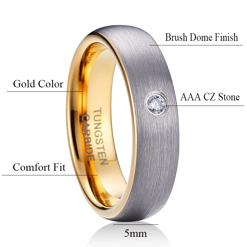 Tungsten Carbide Rings for Men Women Wedding Bands 5mm for Female with CZ Stone 6mm for Male Comfort Fit