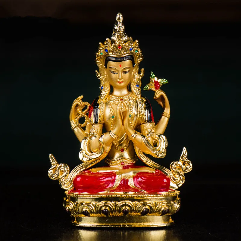 

14.8cm Multi Plated Buddhist Avalokitesvara Bodhisattva Four-Arms Guanyin Figure Statue