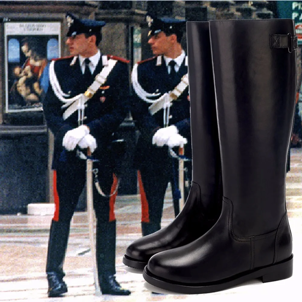 Mens Baroque British High Riding Boots Long Martin PU Leather Boots Soldier Boots Knight Pointed Toe Shoes Boots